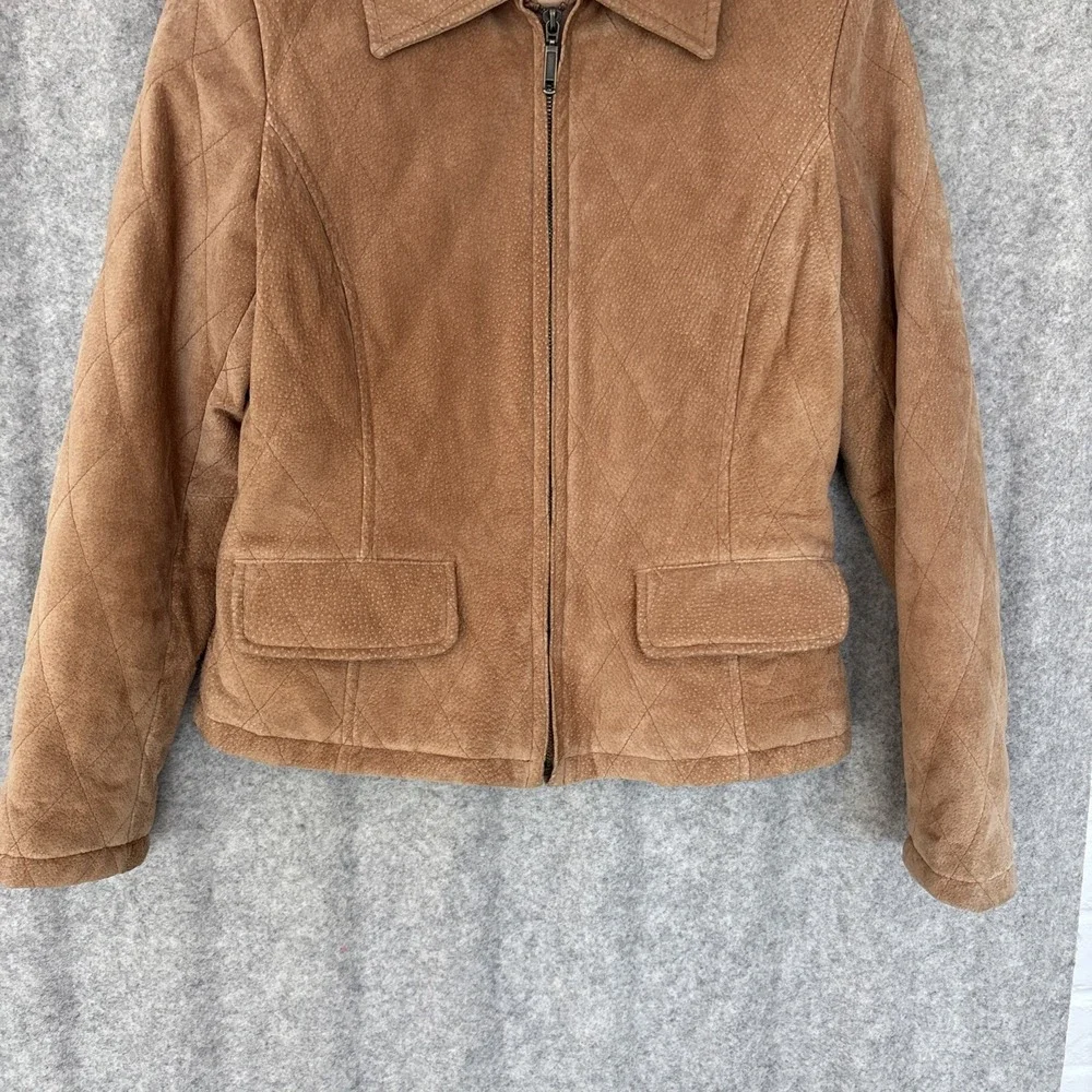 Vintage Casablanca Suede Leather Jacket Womens S Brown Zip Front Retro Coat - Picture 6 of 16
